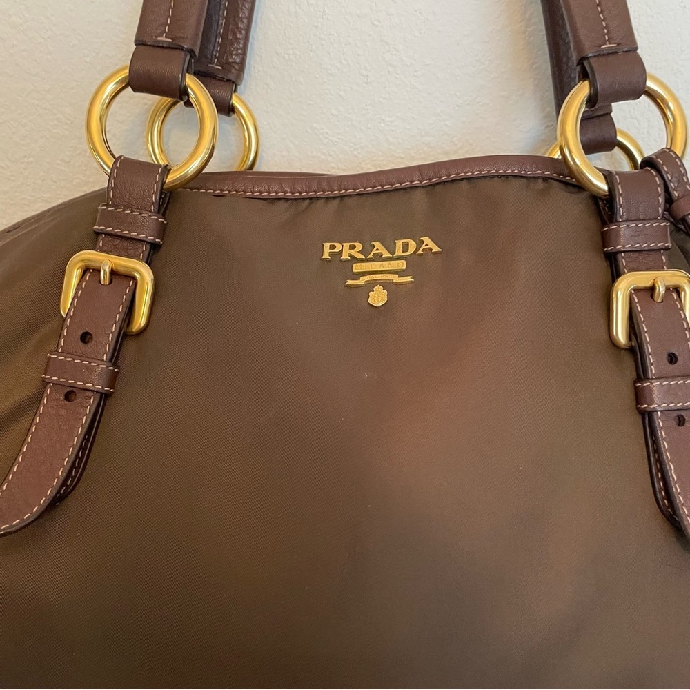Prada‎ Tessuto Nylon Calf Leather Trim Convertible Tote Chocolate Brown - Picture 3 of 13